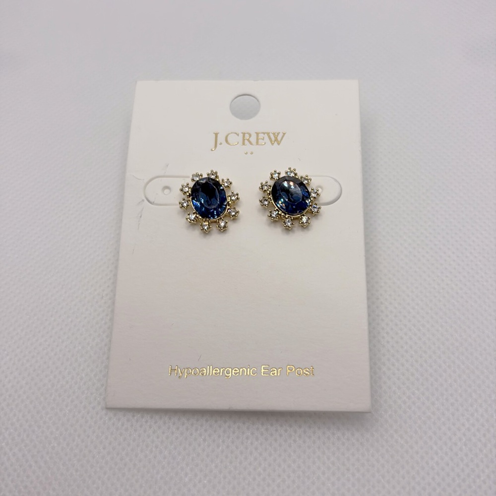 💙J Crew blue and white crystal earrings. Gold toned and pierced.